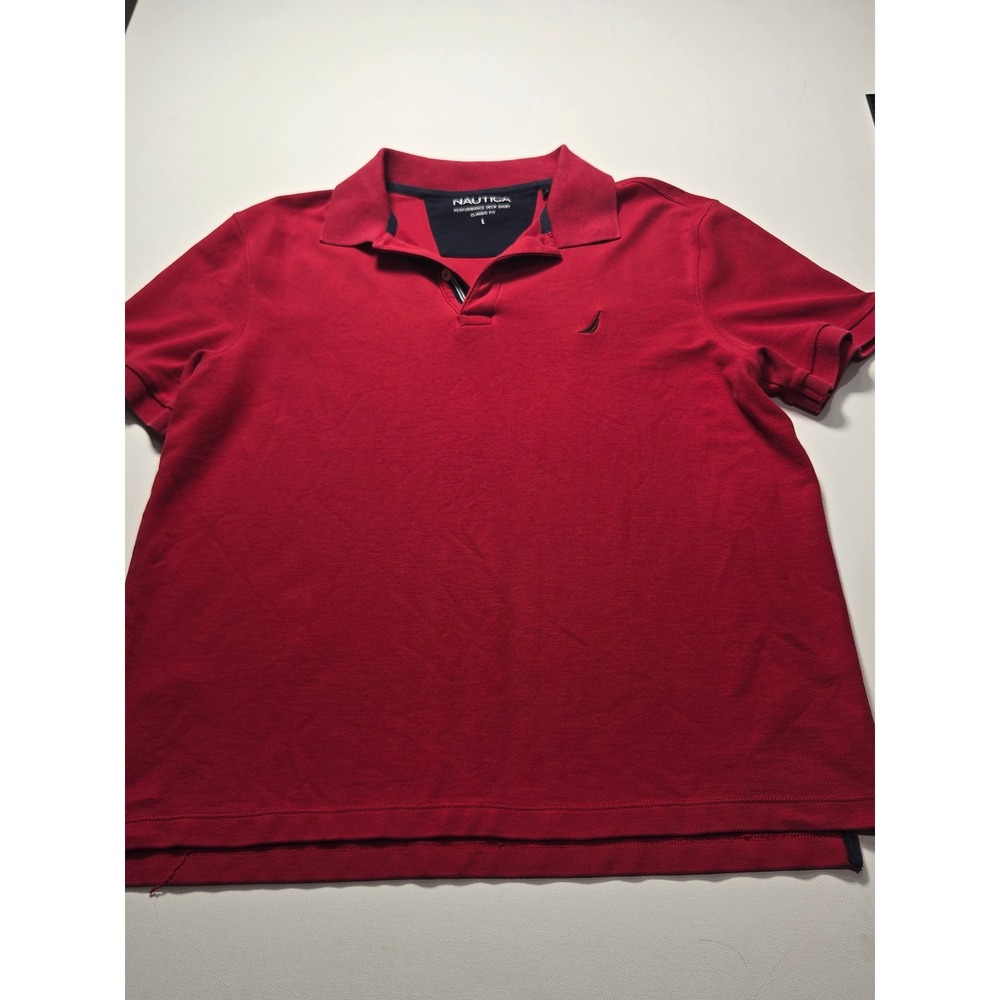 Nautica Performance Deck Shirt Mens L Red Excellent Classic Fit Polo Logo